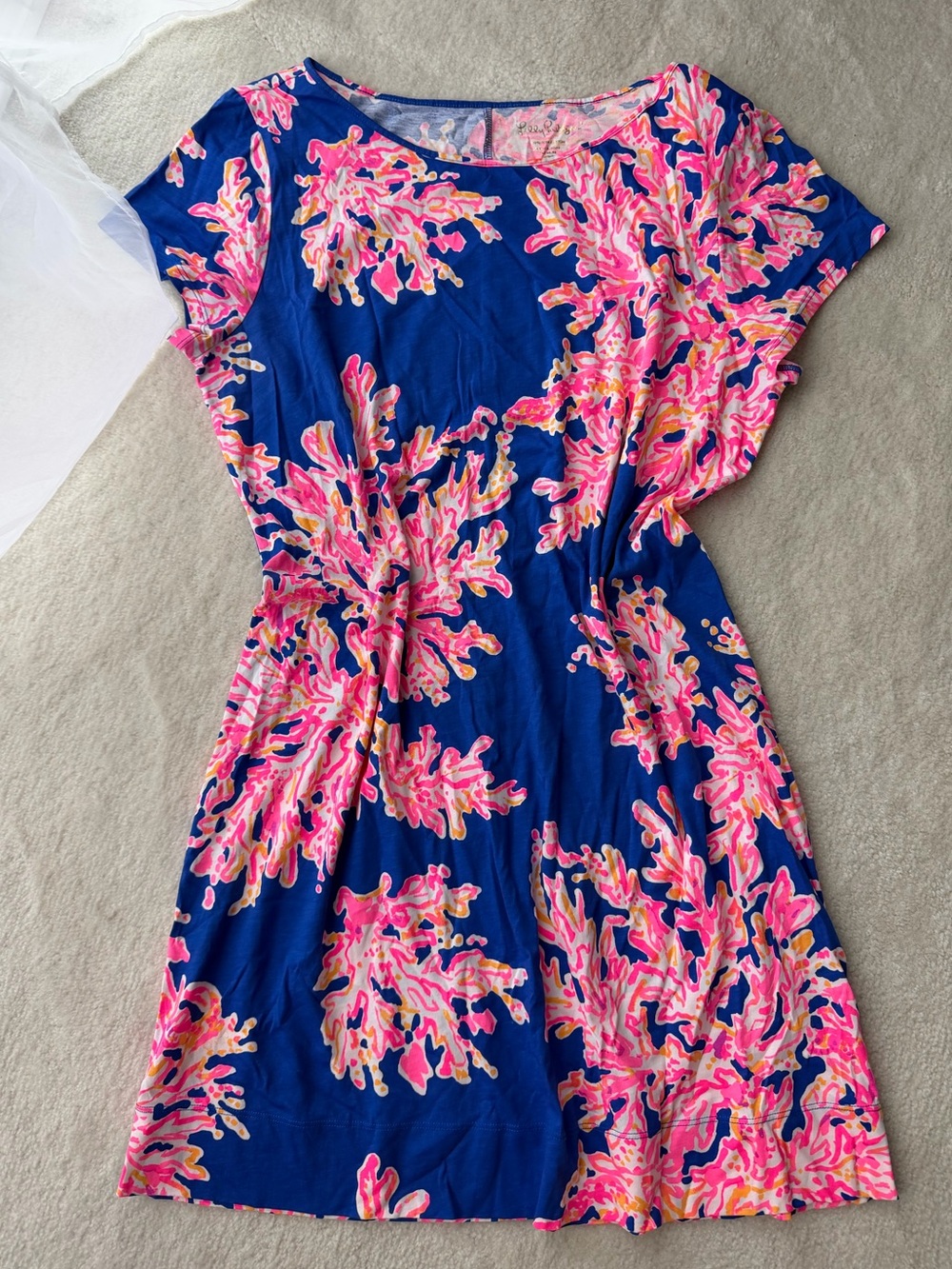Lilly Pulitzer Pink Floral Print Navy Cotton Dress